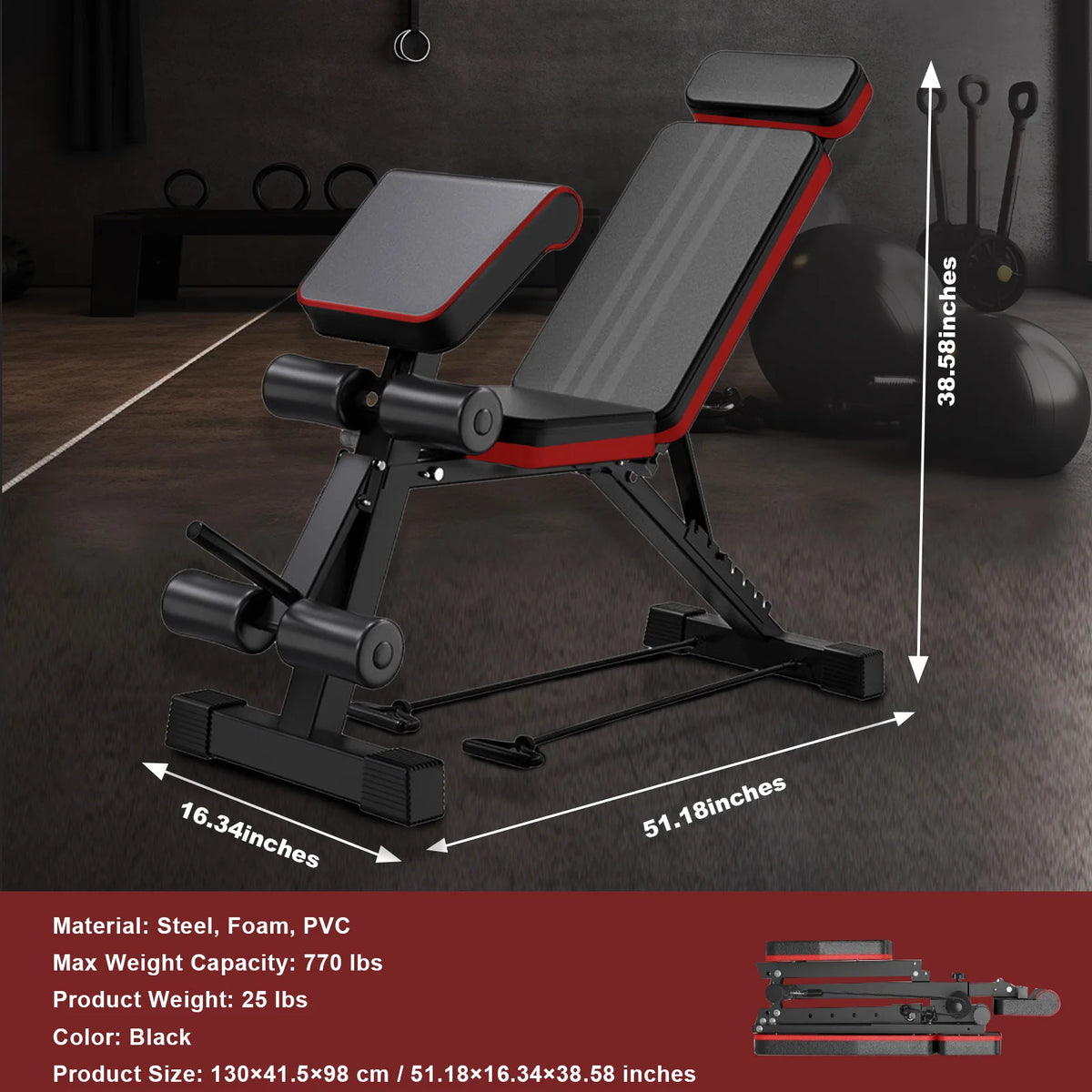 Foldable Adjustable Weight Bench Incline Decline Home Strength Training Set