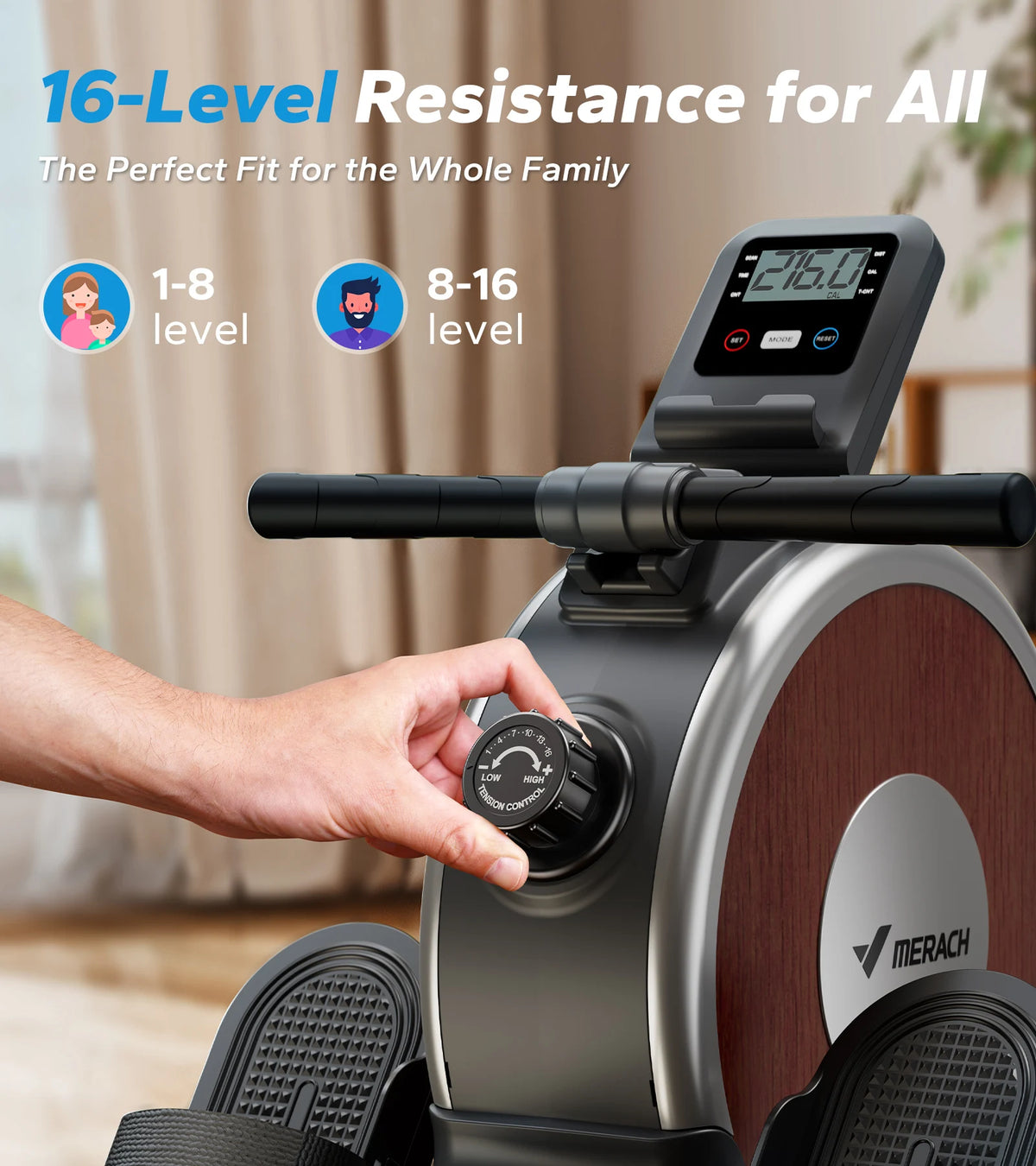 Merach Magnetic Rowing Machine Dual Slide Rail For Home