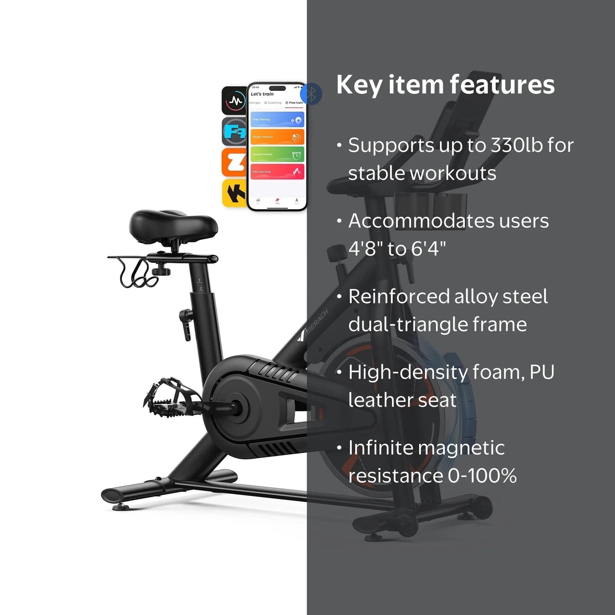 Merach Magnetic Exercise Bike With App Connectivity For Home Cardio