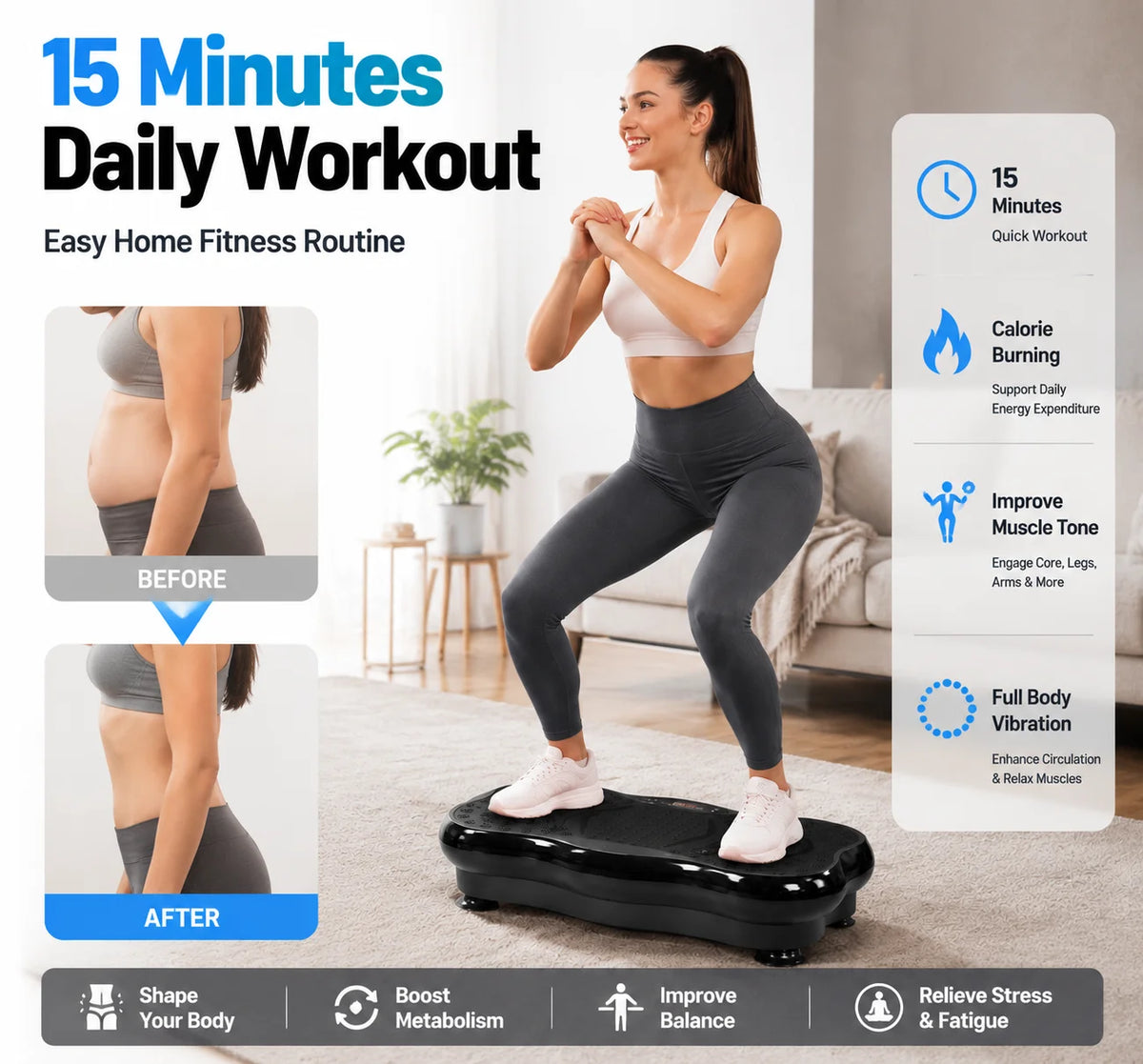 Adjustable Vibration Plate Fitness Machine For Whole Body Toning