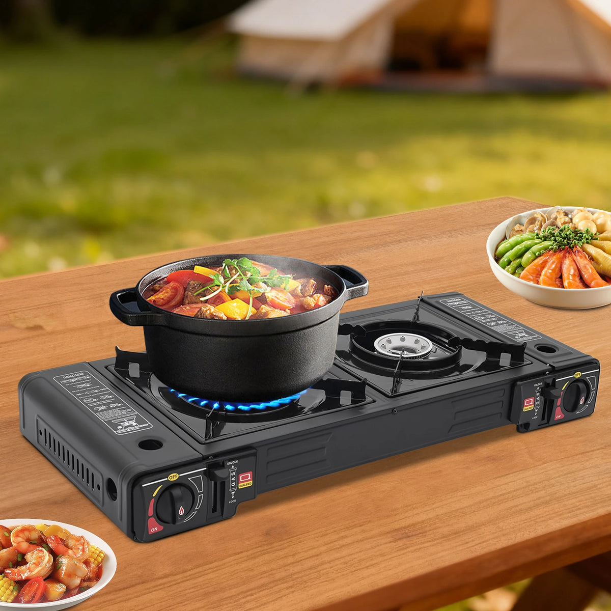 Double Burner Portable Gas Stove With Piezo Ignition And Case