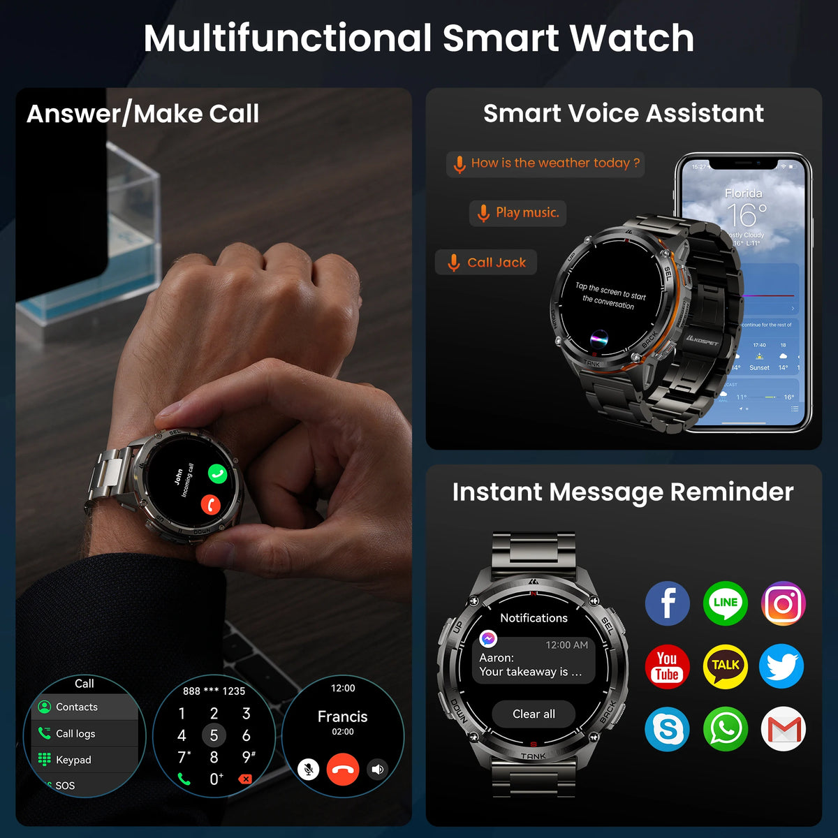 KOSPET Tank T3 Ultra 2 GPS Smartwatch Outdoor Altimeter Compass