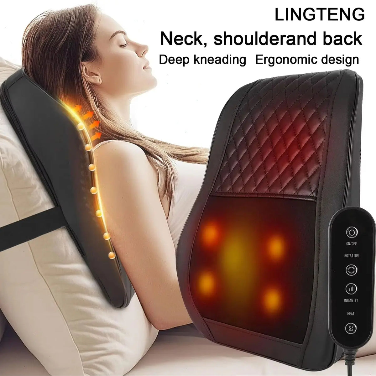 LINGTENG 3D Heat Kneading Back Massager With USB Rechargeable Battery