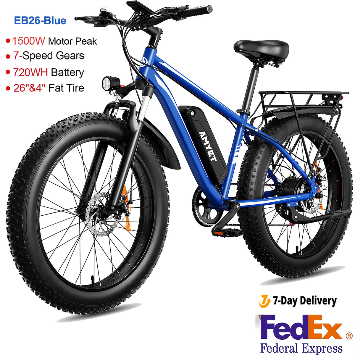 AMYET Electric Mountain Bike With Fat Tires And Dual Suspension