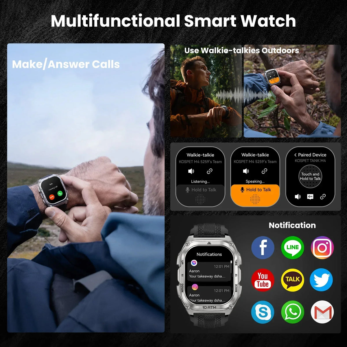 KOSPET Tank M4 Stainless Steel GPS Smartwatch With Health Monitoring