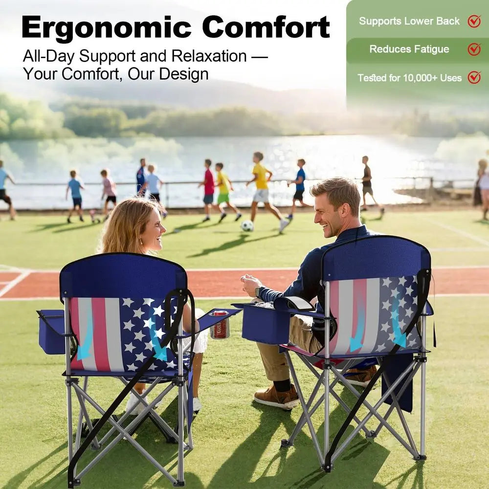 Portable Folding Camping Chair With Cooler Pouch And Cup Holder