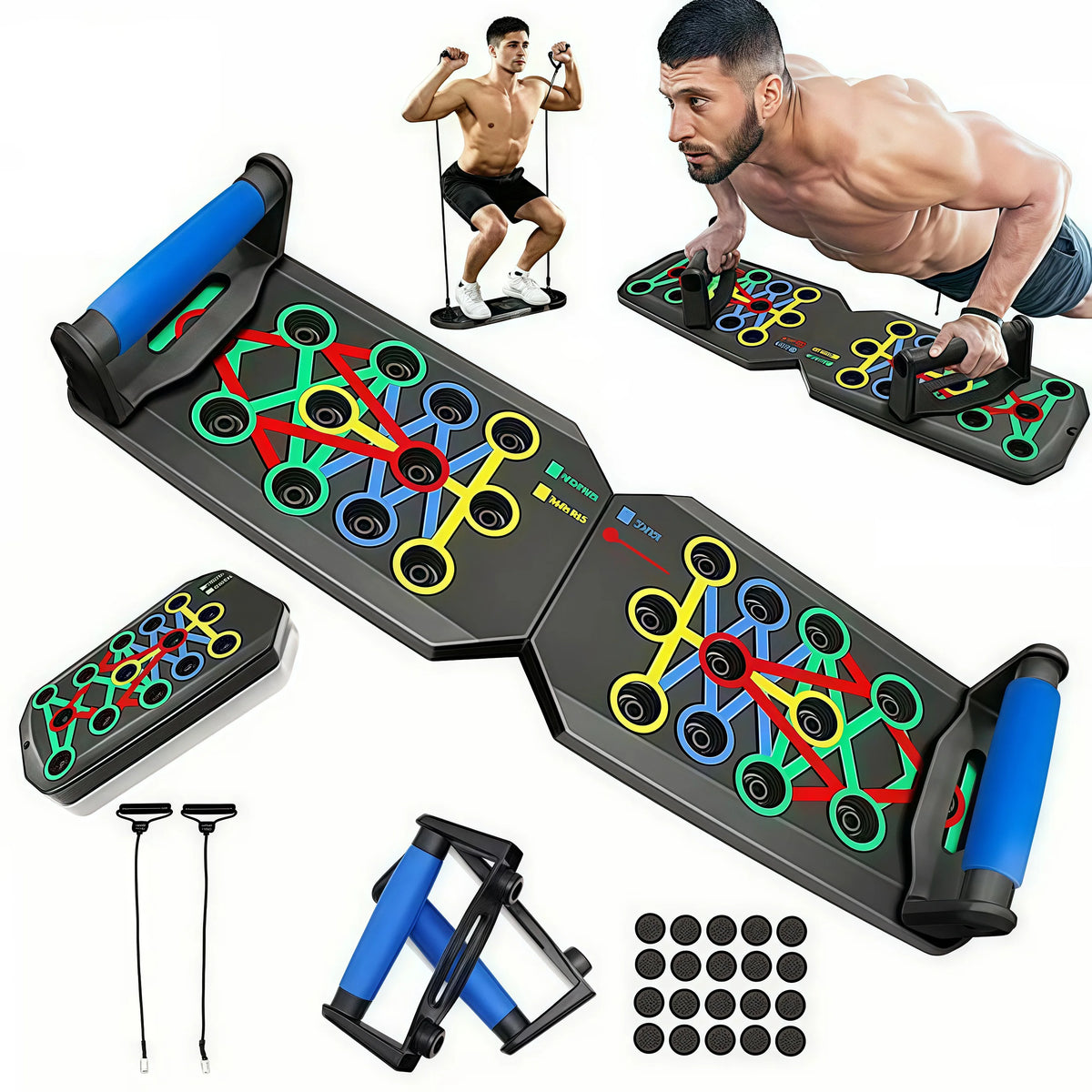 Foldable Push Up Board with Resistance Bands Multigrip Home Gym