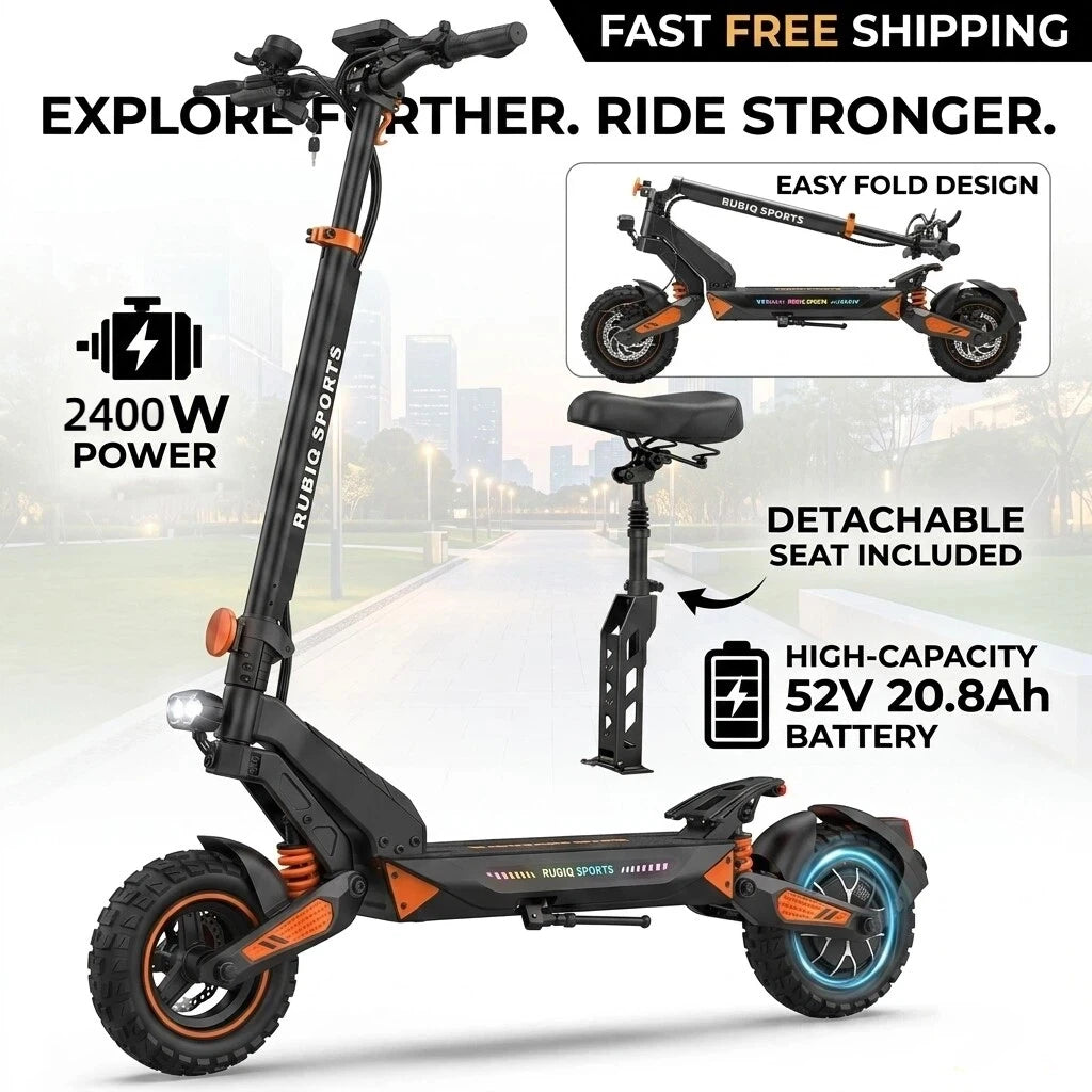 Bikydom Electric Scooter With Seat, Foldable Adult Commuter Vehicle
