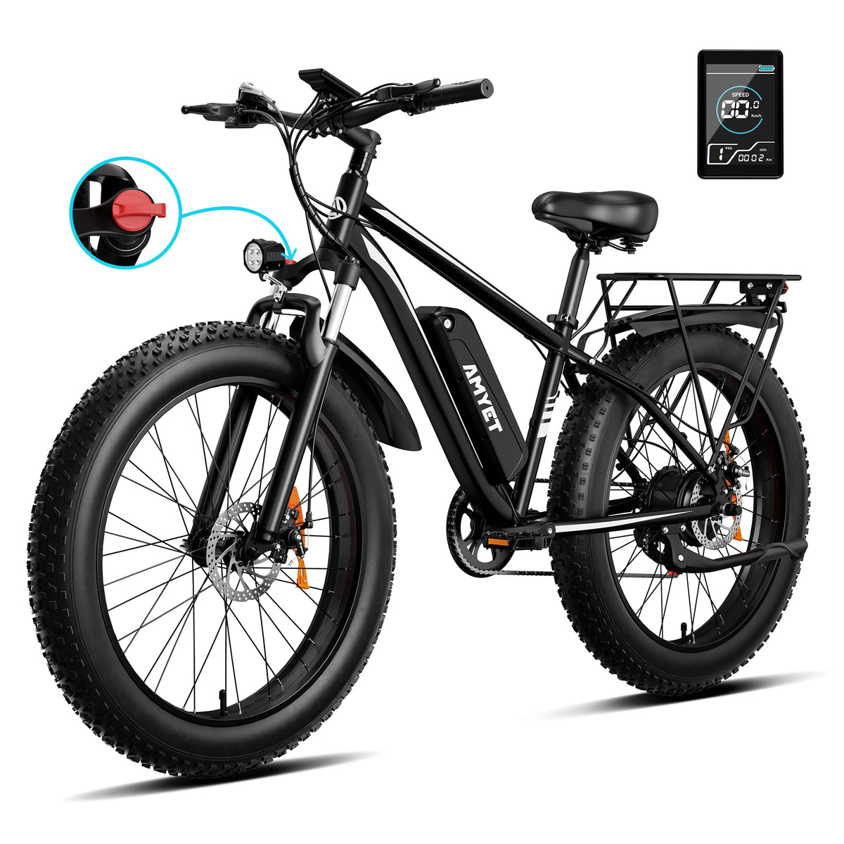 AMYET Electric Mountain Bike With Fat Tires And Dual Suspension