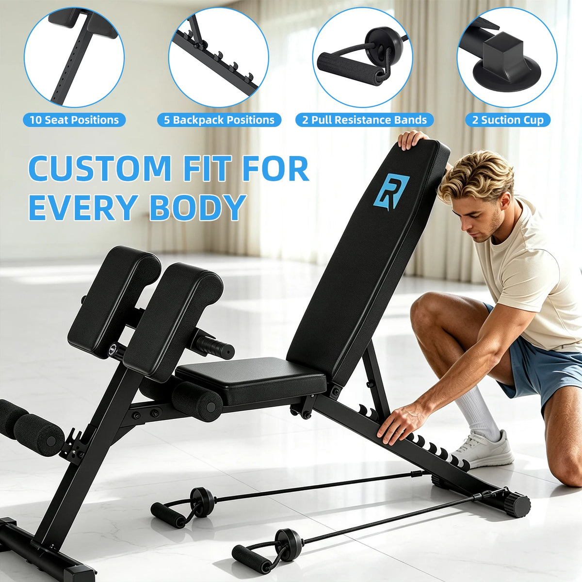 Adjustable Full Body Strength Training Bench With Resistance Bands
