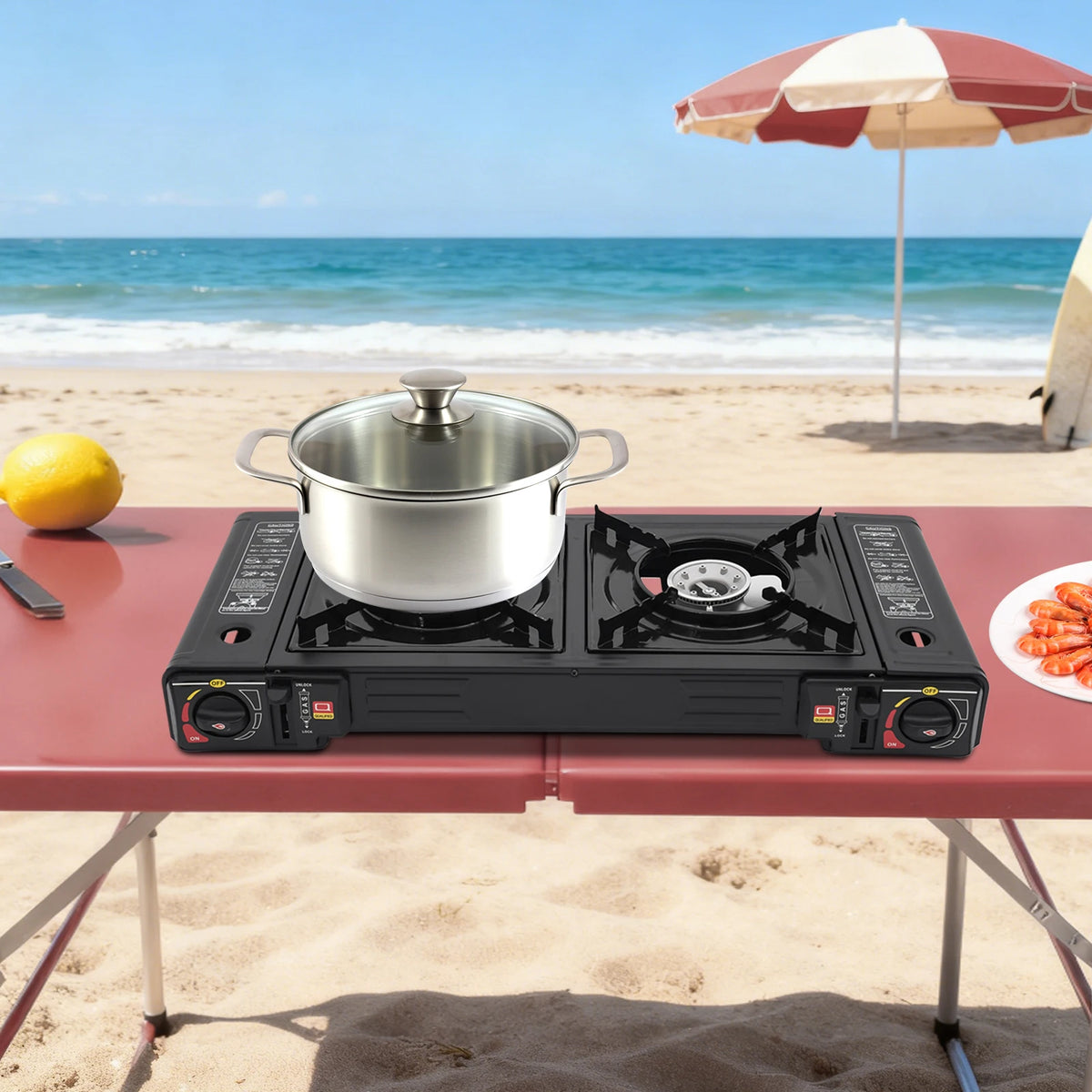 Double Burner Portable Gas Stove With Piezo Ignition And Case