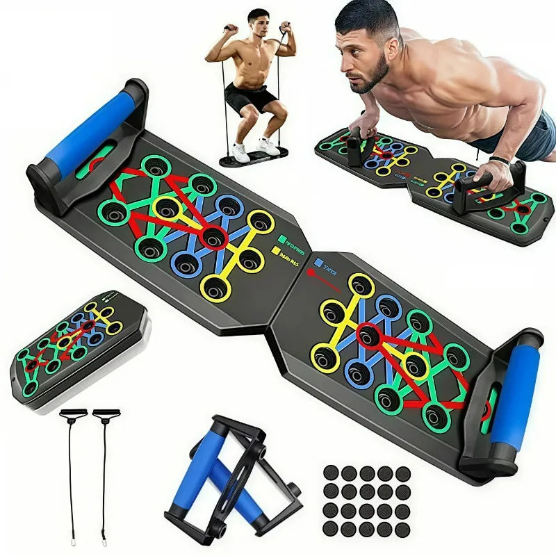 Foldable Push Up Board with Resistance Bands Multigrip Home Gym