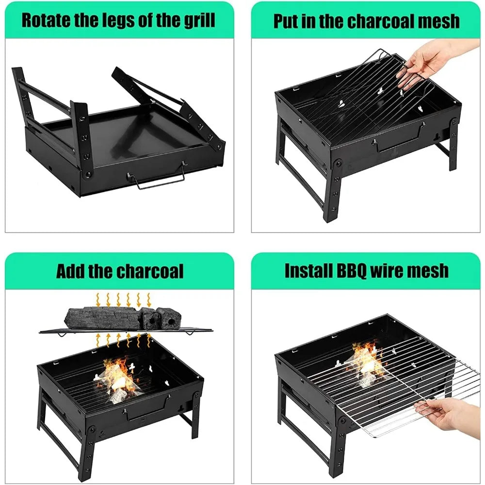 XIUWO Portable Stainless Steel Charcoal Grill For Outdoor Cooking