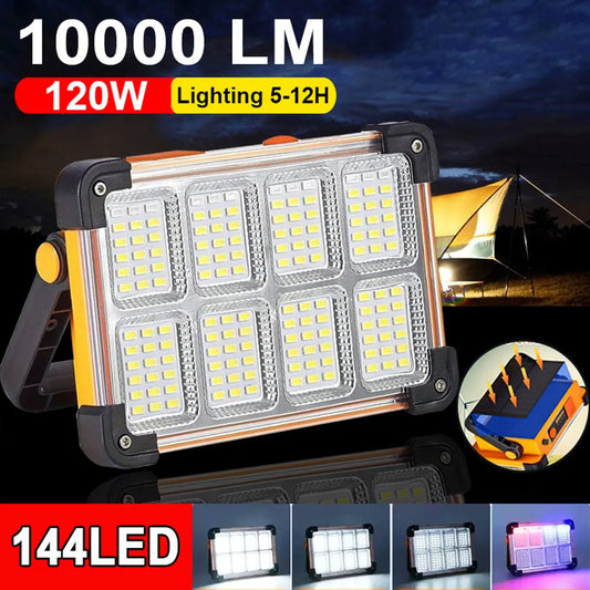 LED BARZ Rechargeable Solar Flood Light 144LED 10000LM Portable Outdoor