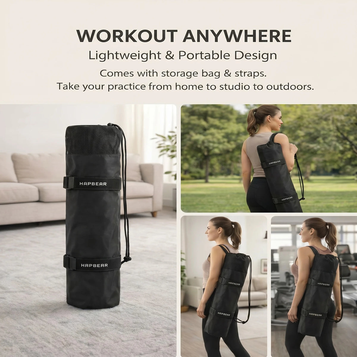 Hapbear Tpe Non Slip Double Sided Yoga Fitness Mat Bag