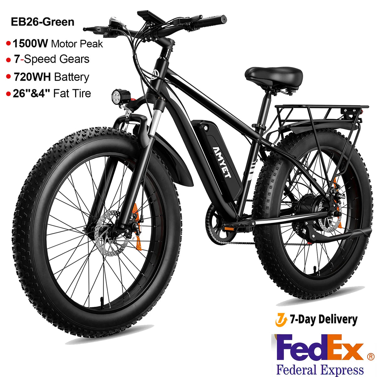 AMYET Electric Mountain Bike With Fat Tires And Dual Suspension