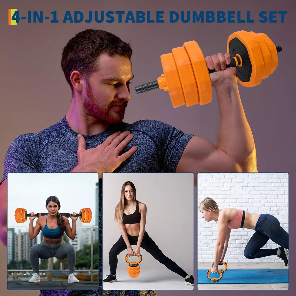 Adjustable Dumbbell Set With Barbell Kettlebell And Push Up Stand
