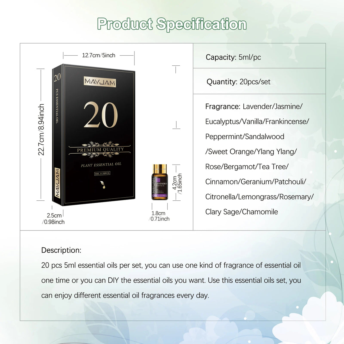 Mayjam Pure Essential Oil Gift Kit For Aromatherapy Diffuser