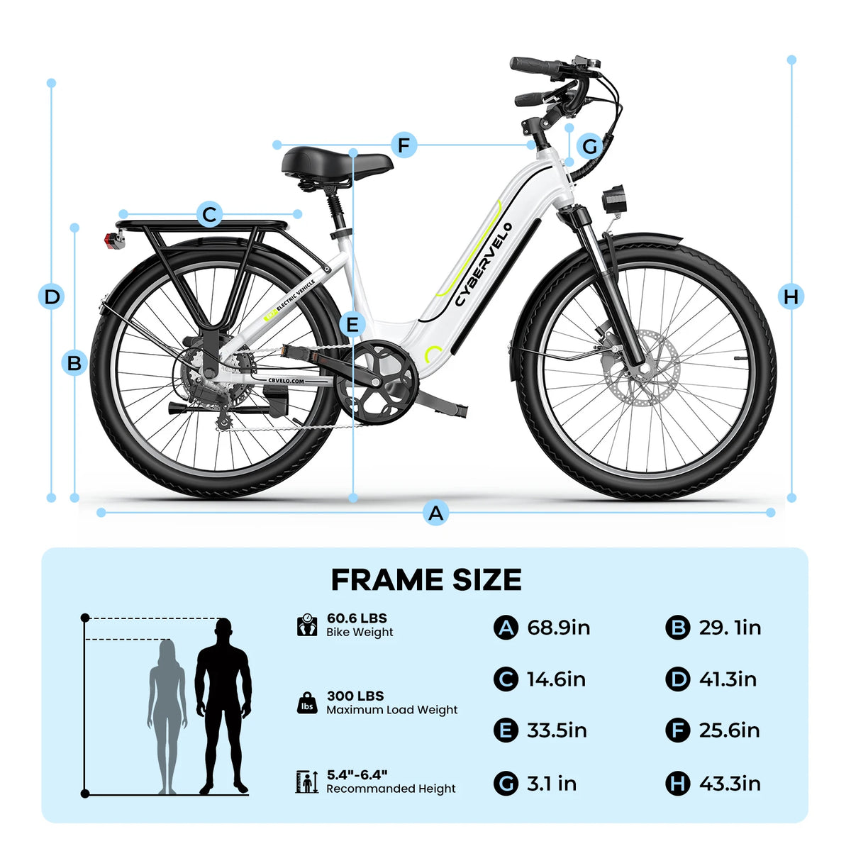 Cybervelo 500W Electric Bike With 48V 25Ah Detachable Battery Pack