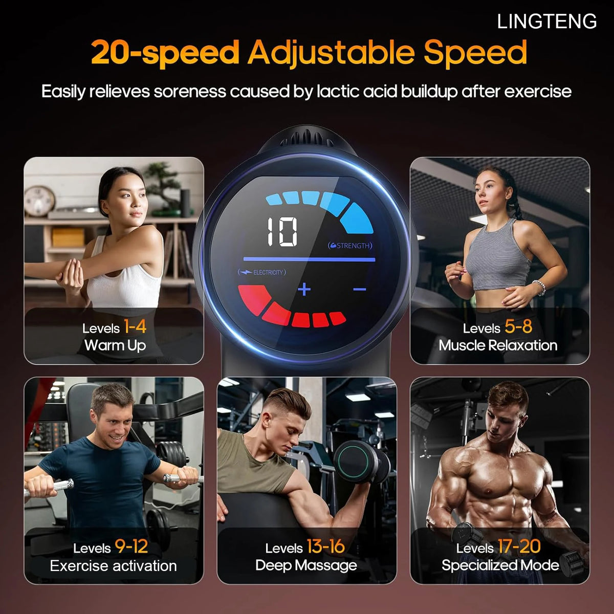 Lingteng Heating Massage Gun Deep Tissue Percussion Massager