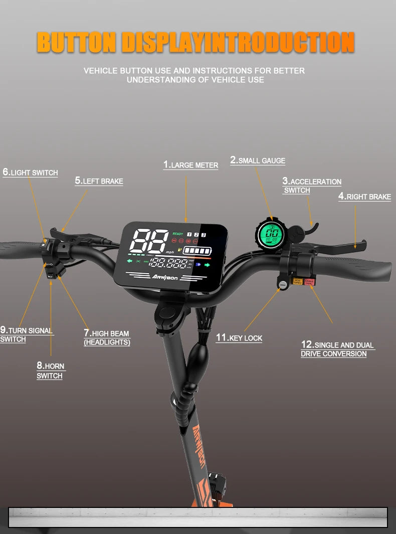 Arwibon GT08 High Performance Adult Folding Electric Scooter