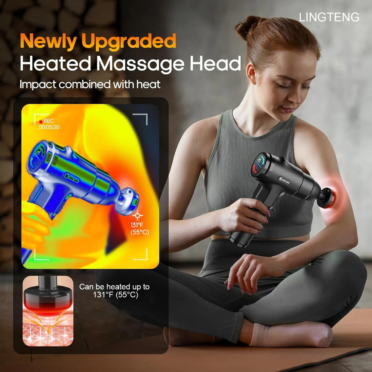 Lingteng Heating Massage Gun Deep Tissue Percussion Massager
