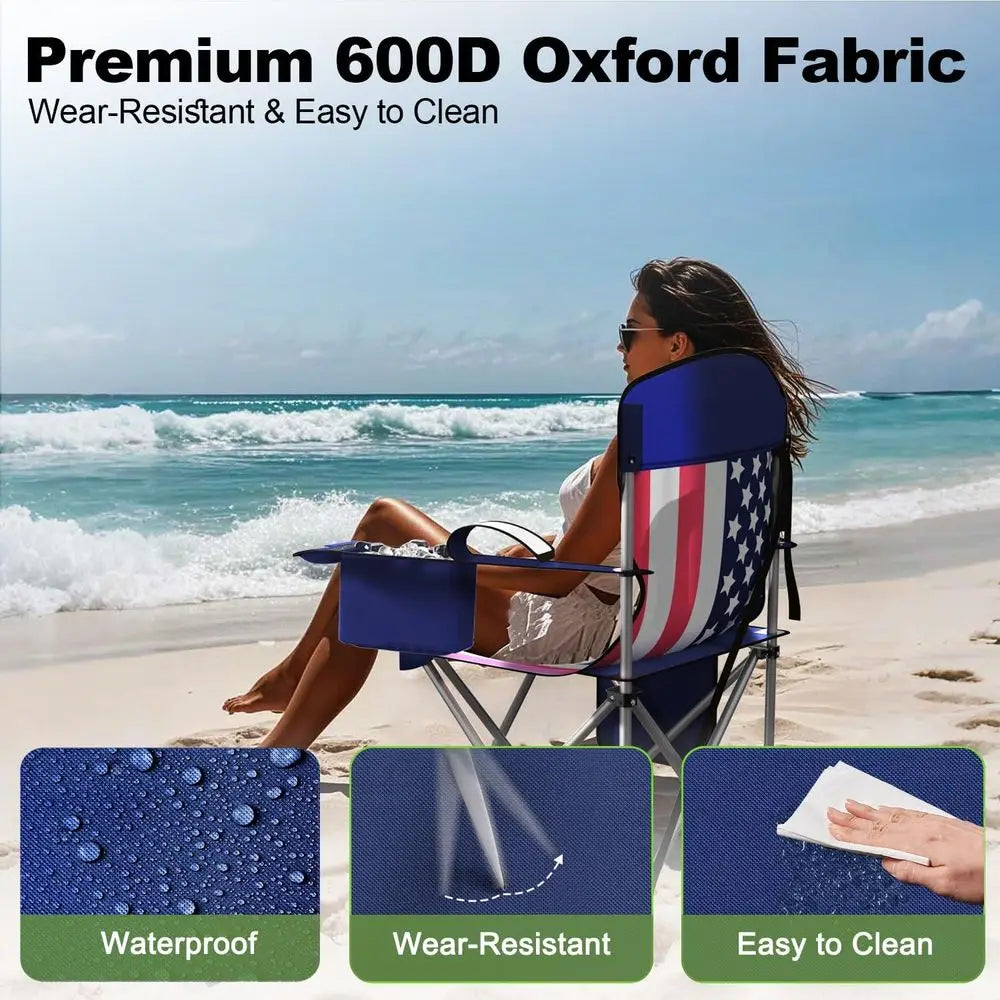 Portable Folding Camping Chair With Cooler Pouch And Cup Holder