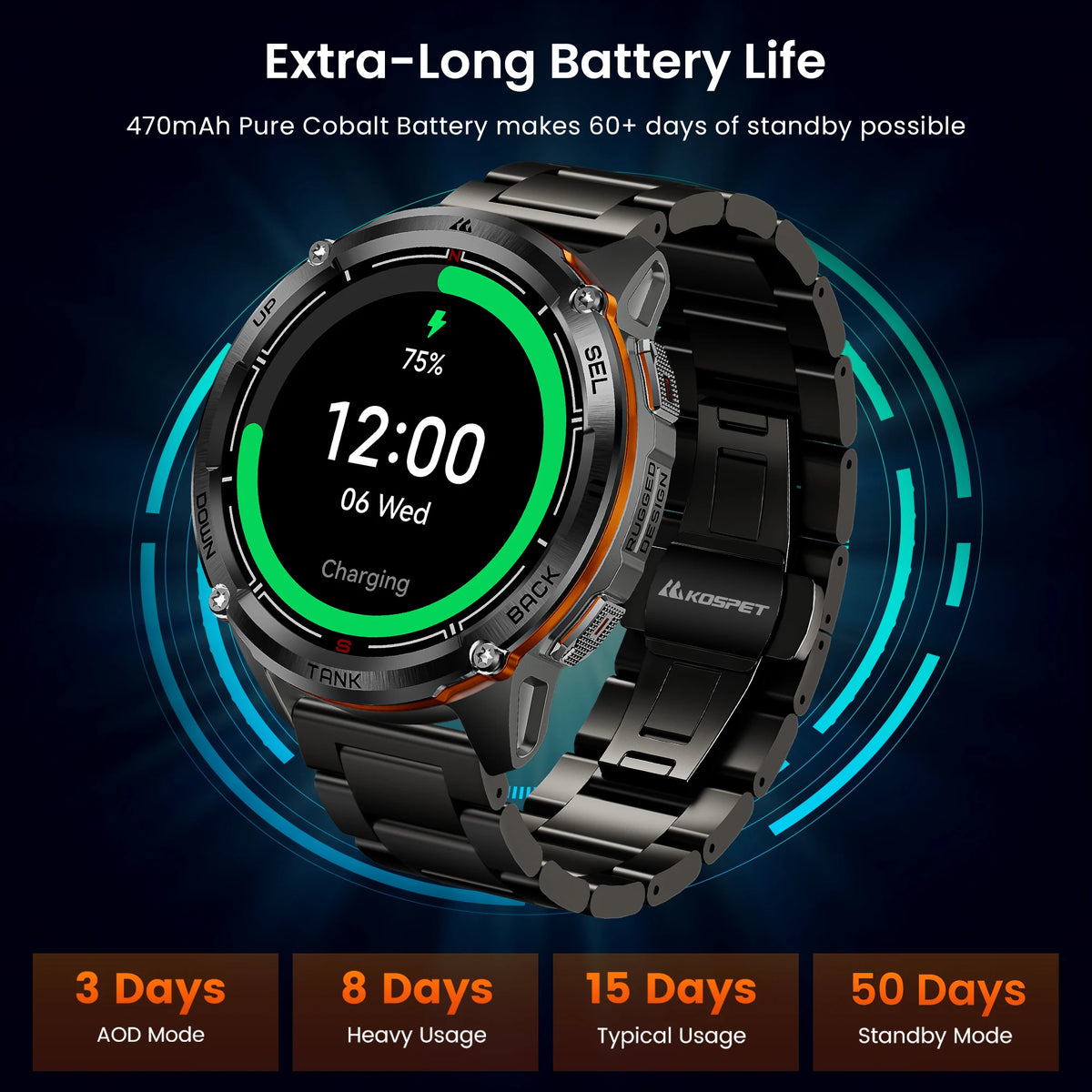 KOSPET Tank T3 Ultra 2 GPS Smartwatch Outdoor Altimeter Compass
