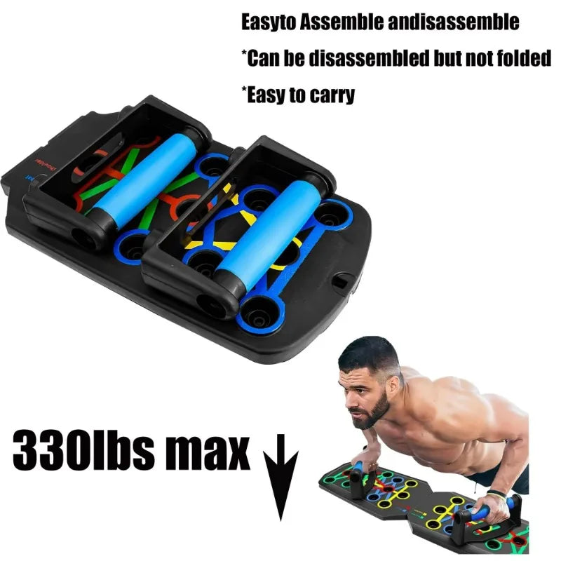 Foldable Push Up Board with Resistance Bands Multigrip Home Gym