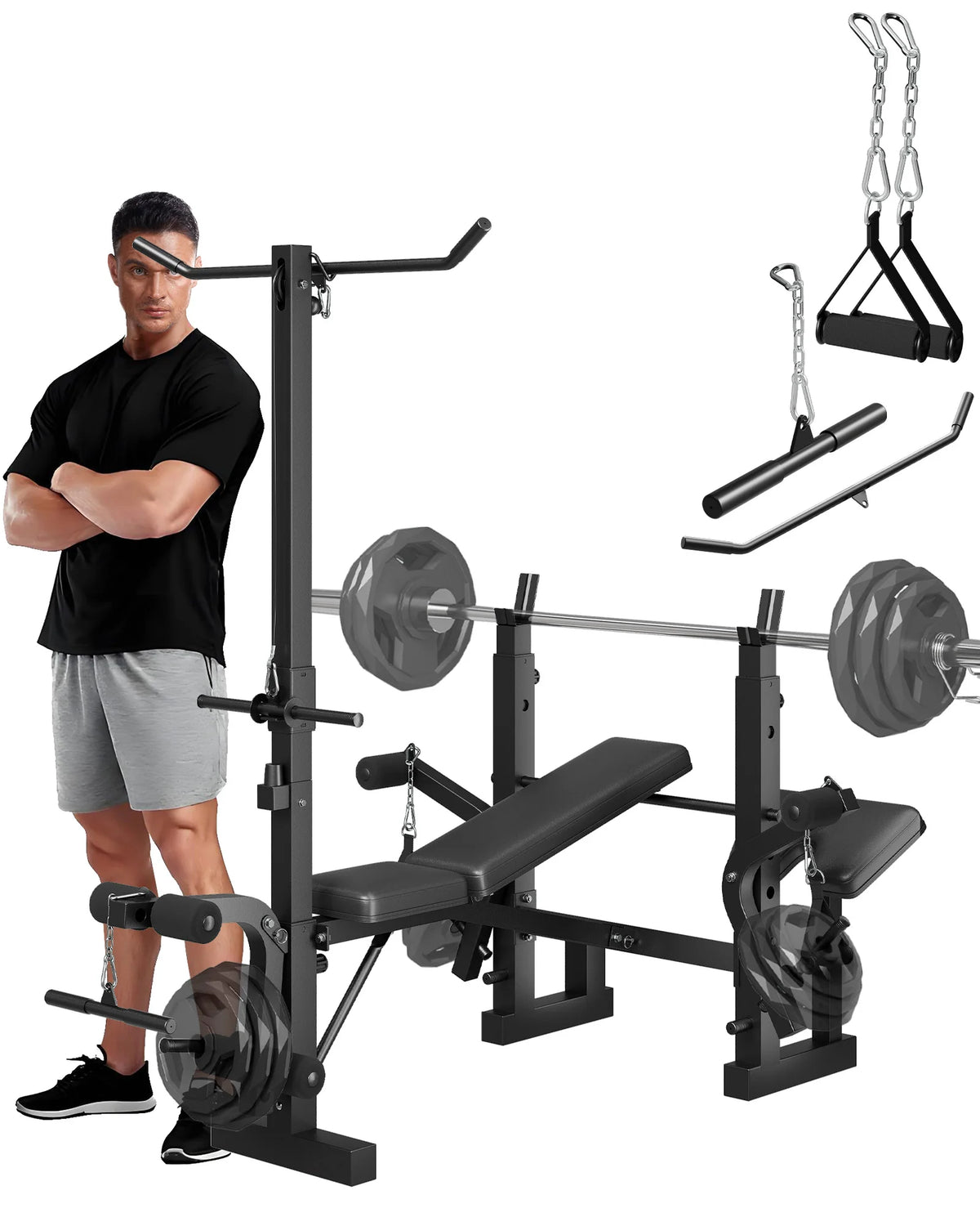 HiMISS Adjustable Weight Bench With Leg Developer And Rack