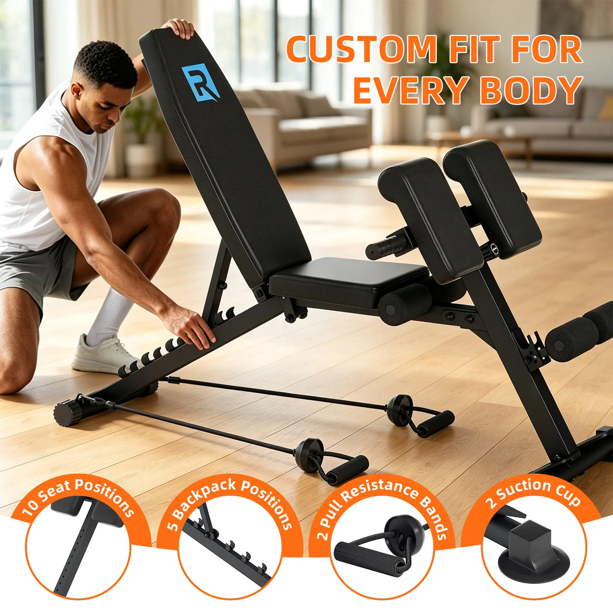 Adjustable Full Body Strength Training Bench With Resistance Bands