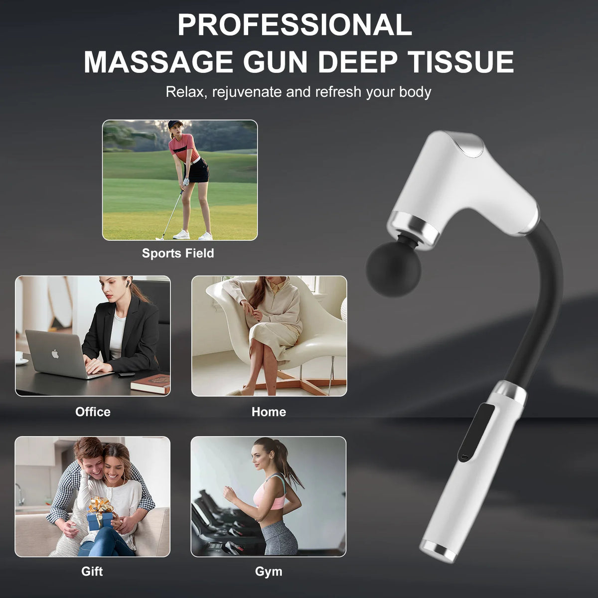 Long Handle Eight Attachment Rechargeable Massage Gun
