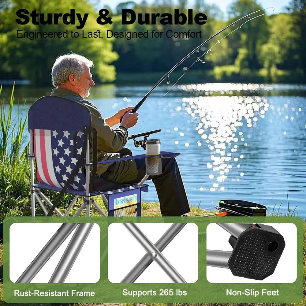 Portable Folding Camping Chair With Cooler Pouch And Cup Holder