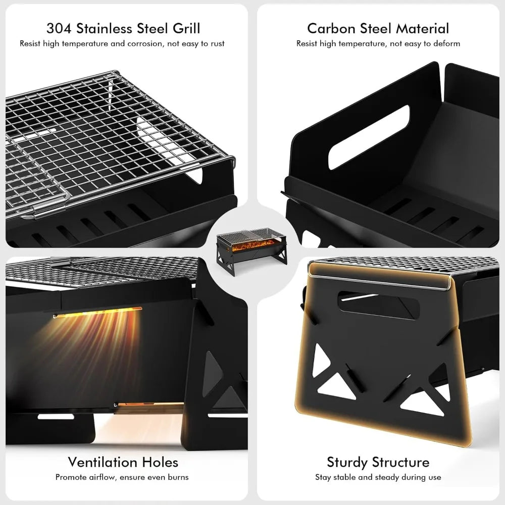 XIUWO Folding Portable Charcoal Grill For Camping And Outdoor Cooking