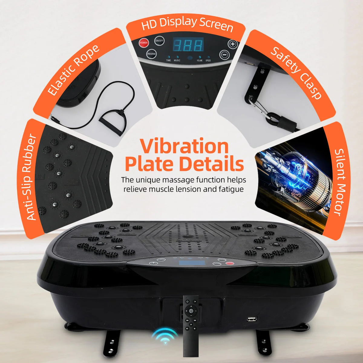 Portable Vibration Plate Exercise Machine Bluetooth Remote Adjustable Speed