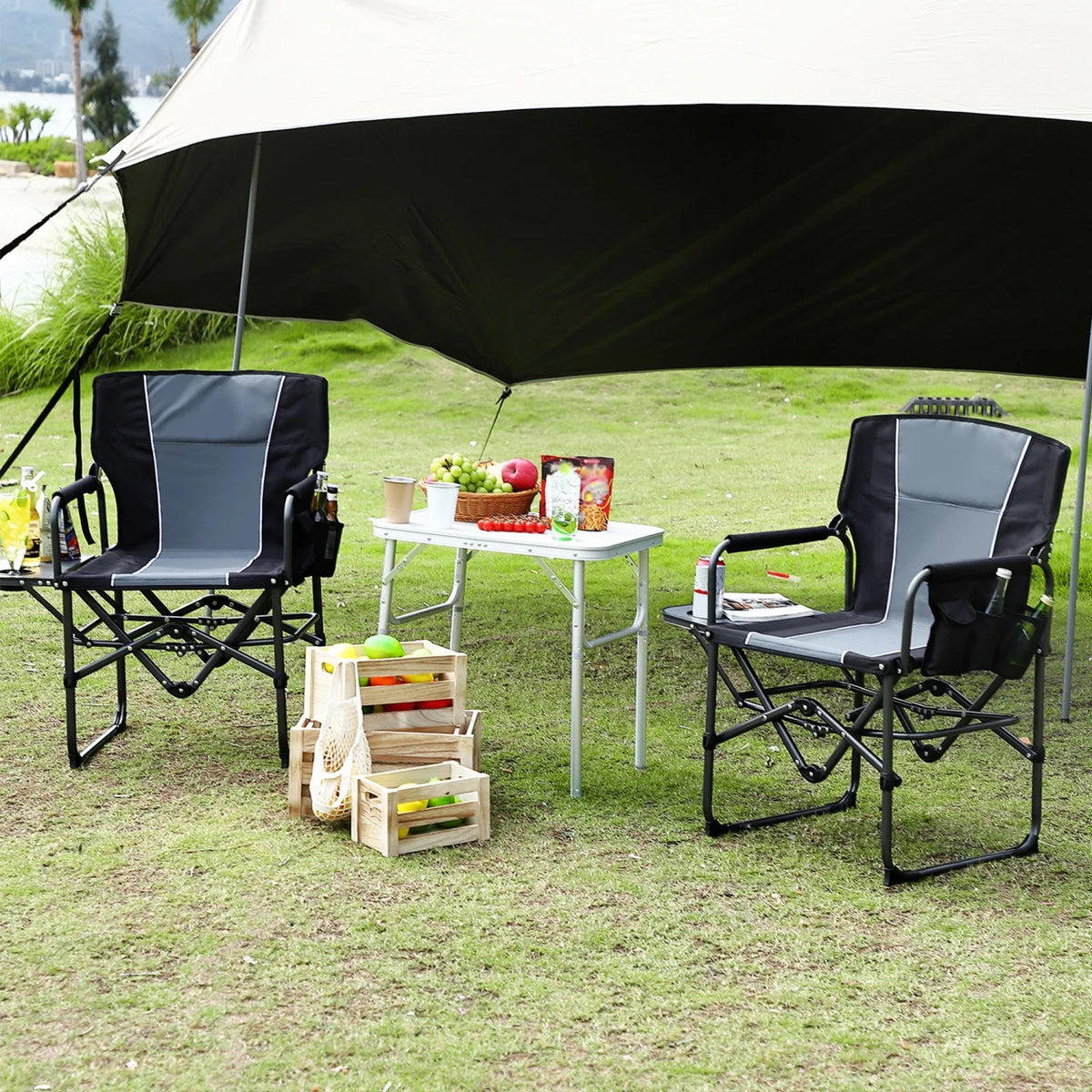 HiMISS Heavy Duty Folding Directors Chair With Cup Holder