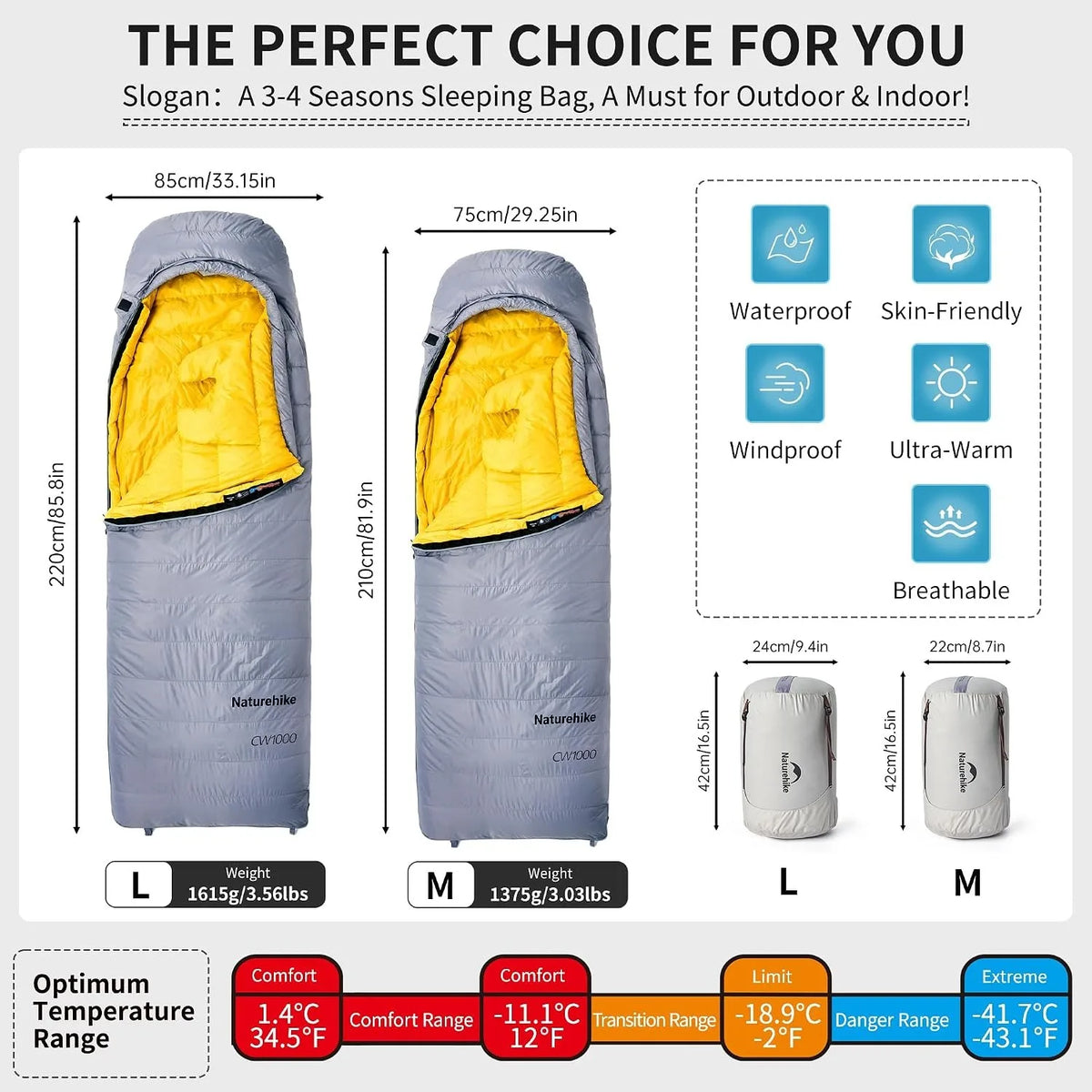 Naturehike CW400 Ultralight 650FP Duck Down Sleeping Bag Four Seasons