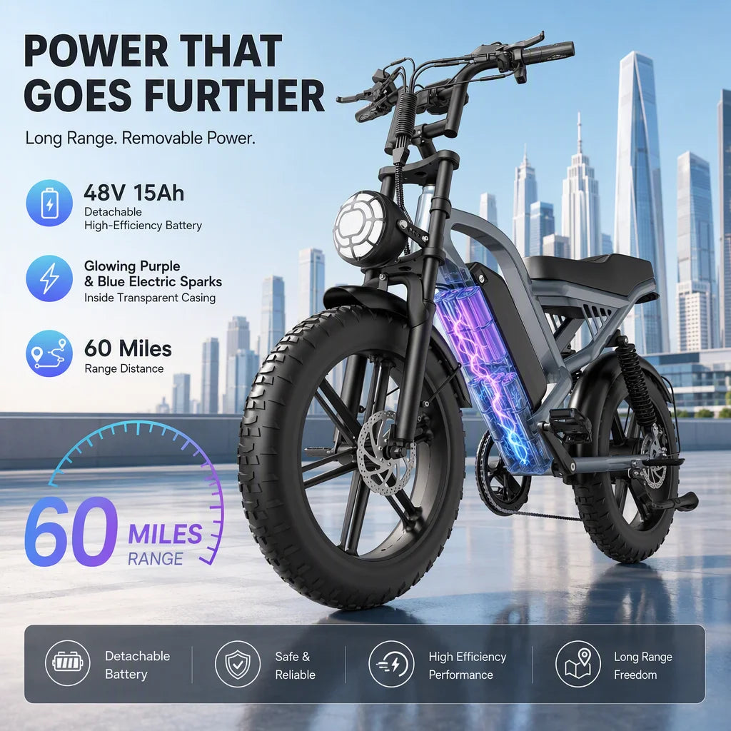 Powerful 750W Fat Tire Electric Bike With Dual Suspension
