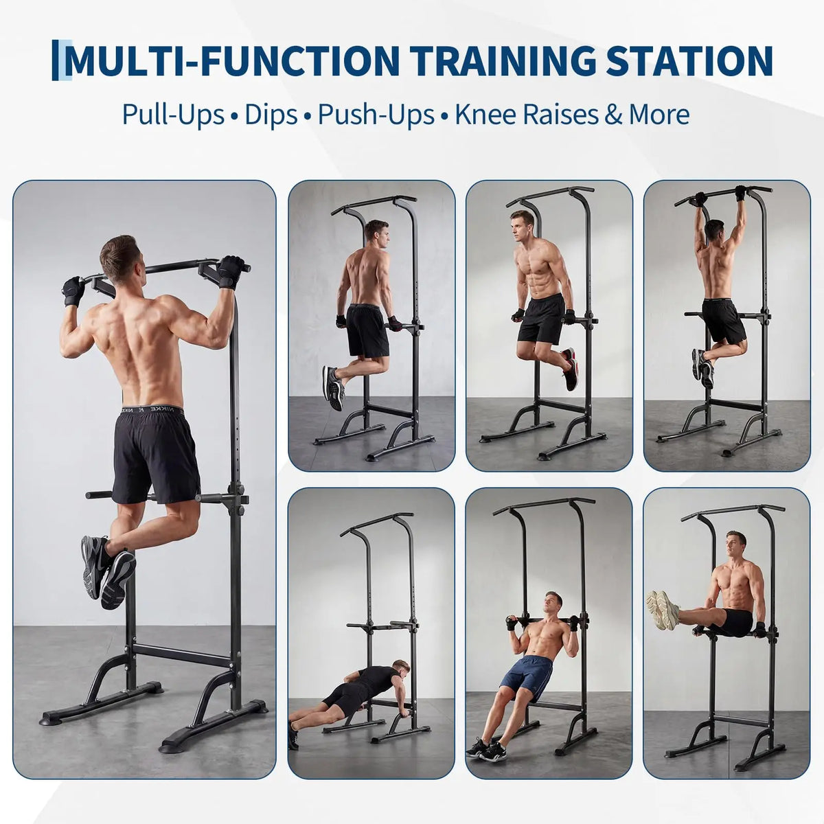 HiMISS Adjustable Power Tower Steel Frame Pull Up Dip Station