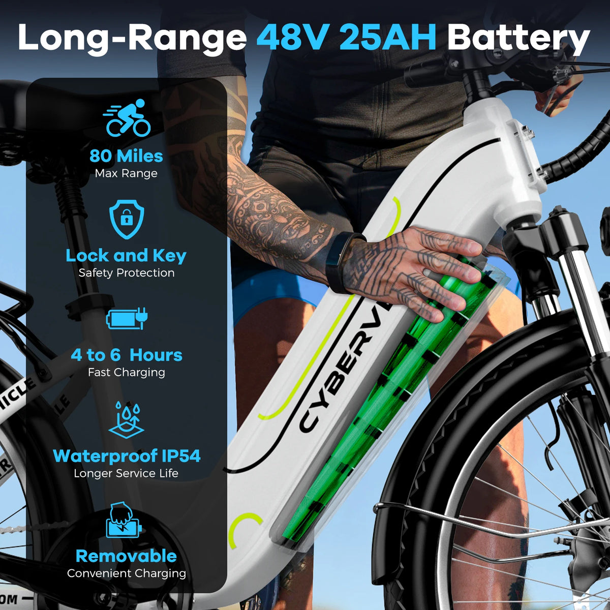 Cybervelo 500W Electric Bike With 48V 25Ah Detachable Battery Pack
