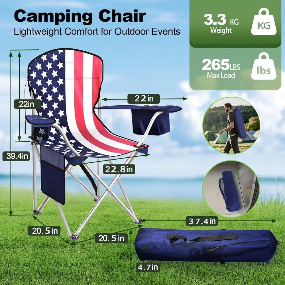 Portable Folding Camping Chair With Cooler Pouch And Cup Holder