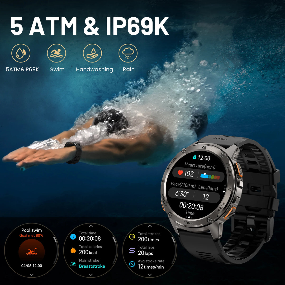 Kospet Tank T3 Smart Watch With Call And Fitness Tracking