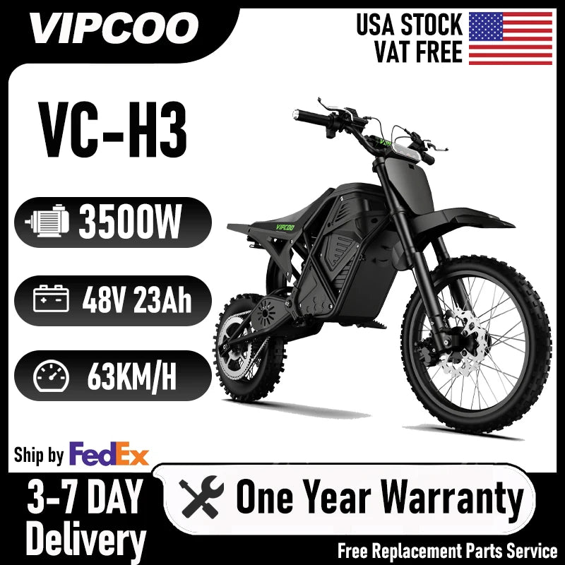 VIPCOO H3 3500W Fat Tire Electric Dirt Bike Motorcycle
