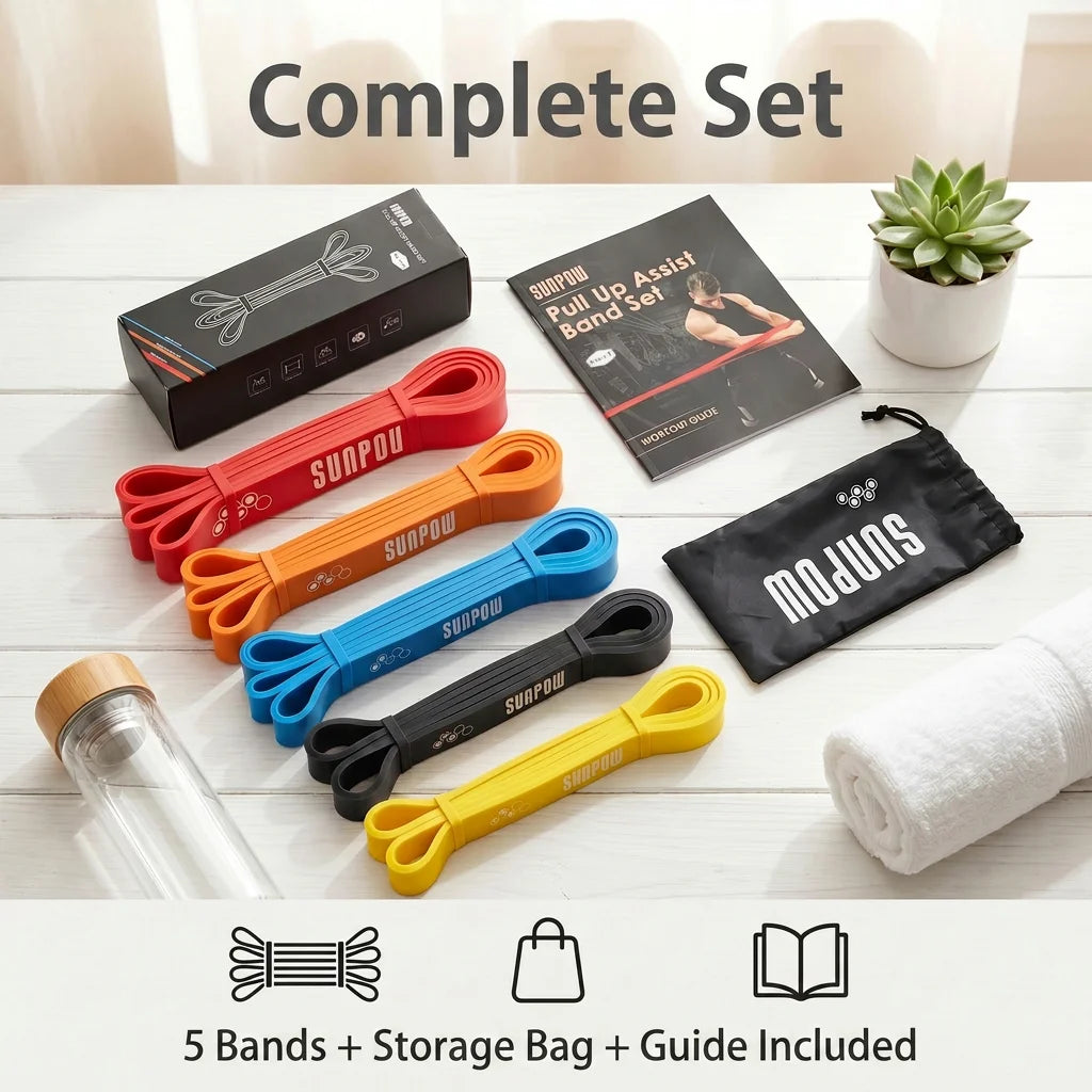 SUNPOW Pull Up Assistance Resistance Bands Set 5 Natural Latex