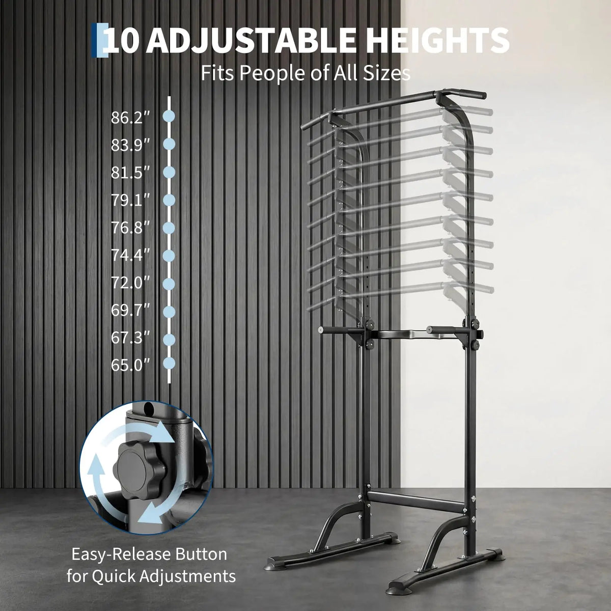 HiMISS Adjustable Power Tower Steel Frame Pull Up Dip Station
