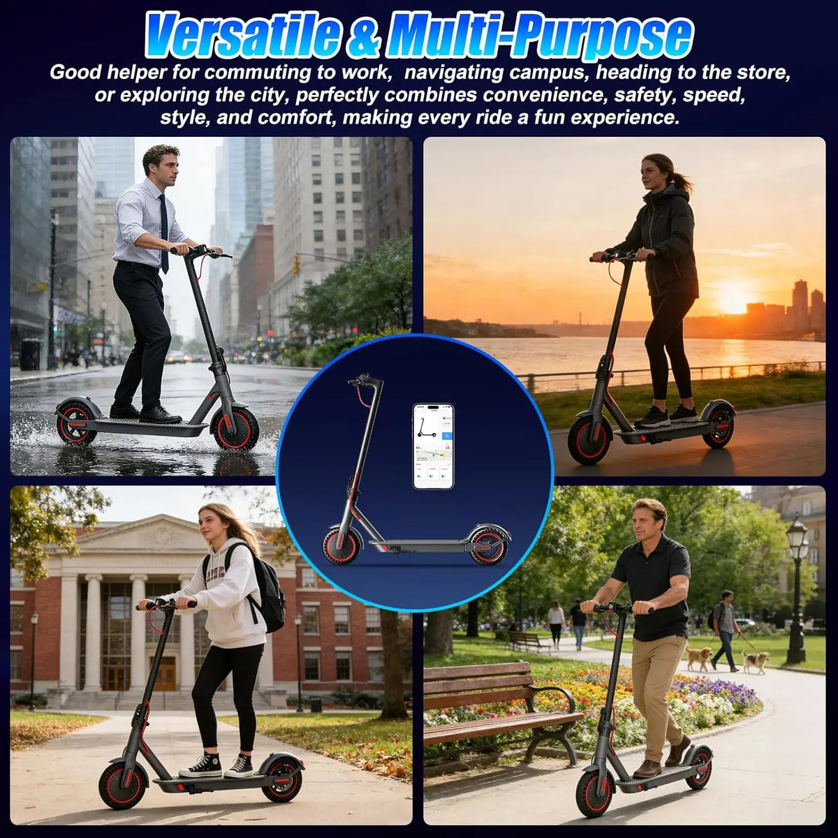 OBX Electric Scooter With App, Foldable Adult Commuter Scooter