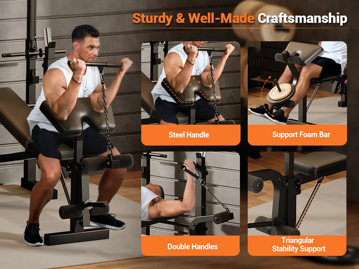 HiMISS Adjustable Weight Bench With Leg Developer And Rack