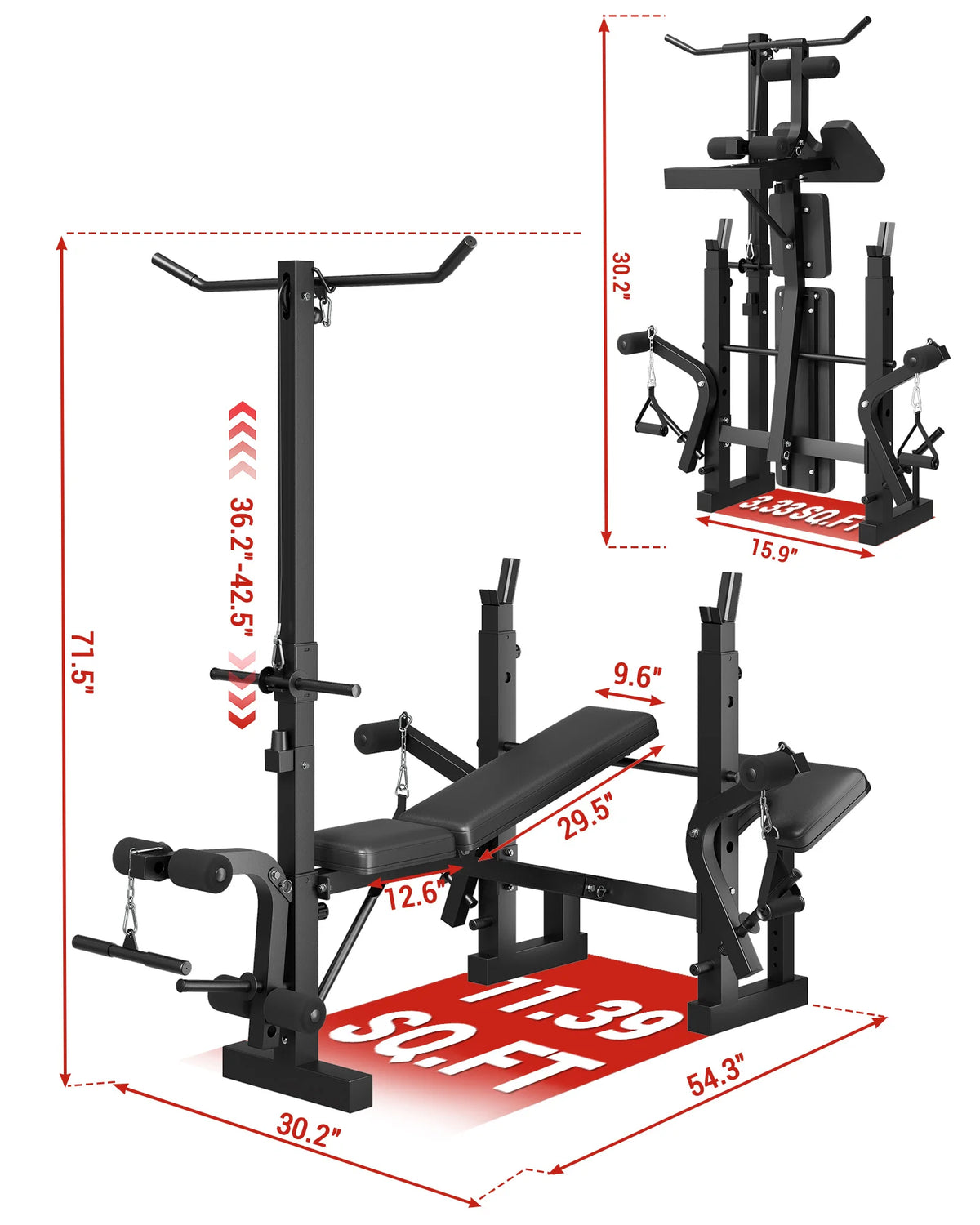 HiMISS Adjustable Weight Bench With Leg Developer And Rack
