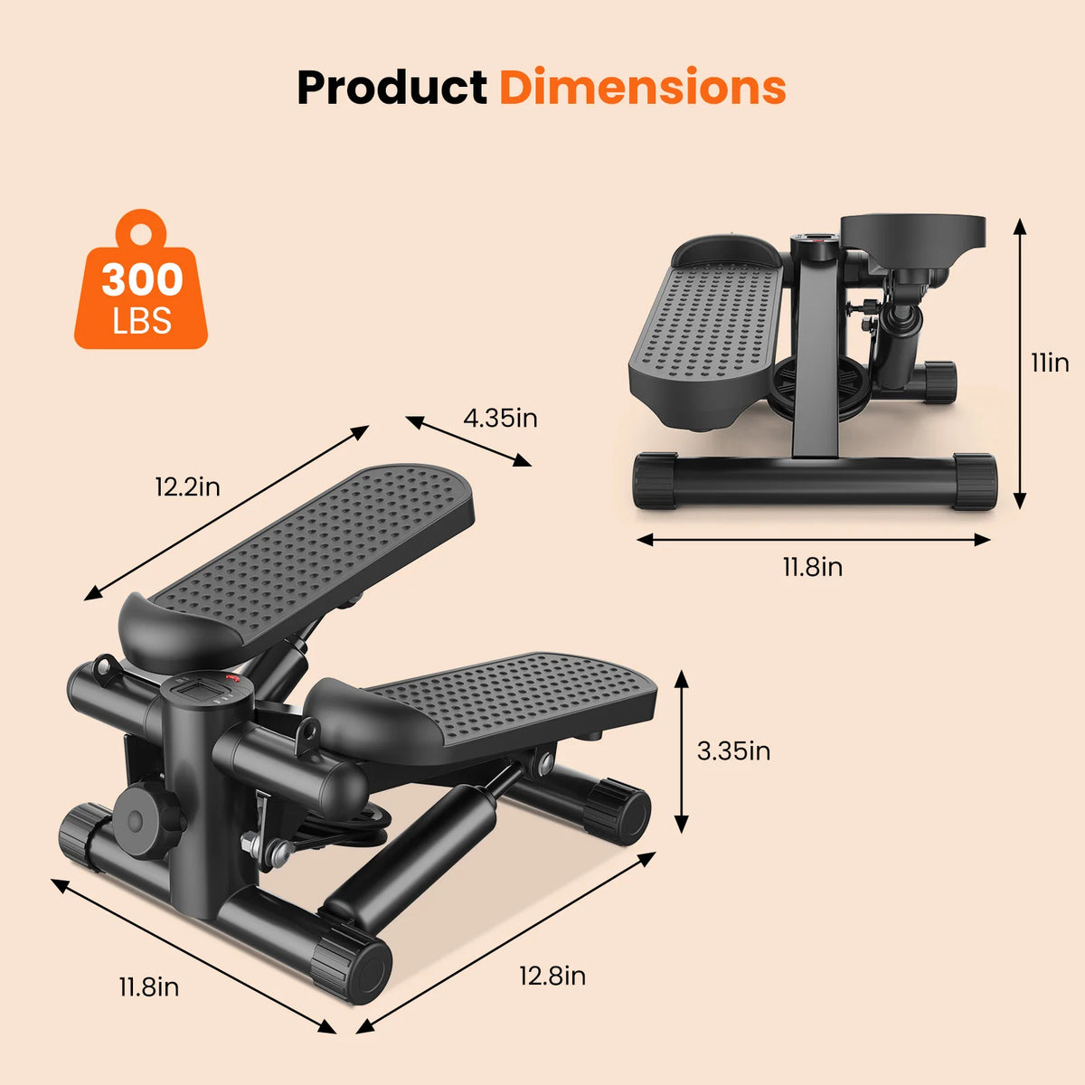 Hydraulic Mini Stepper With Resistance Bands LCD Monitor Home Cardio