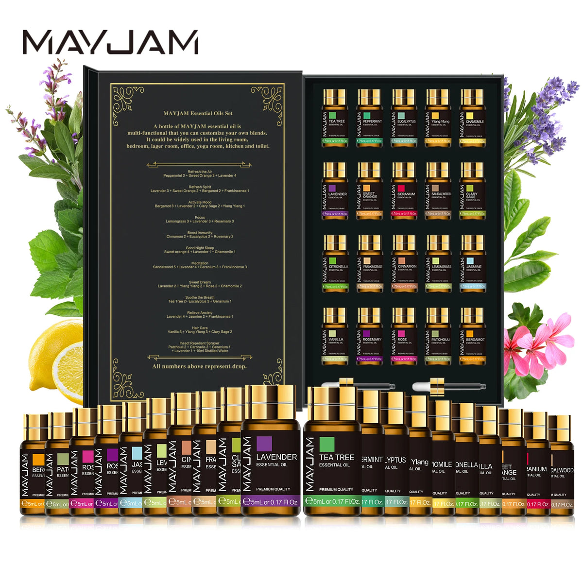 Mayjam Pure Essential Oil Gift Kit For Aromatherapy Diffuser